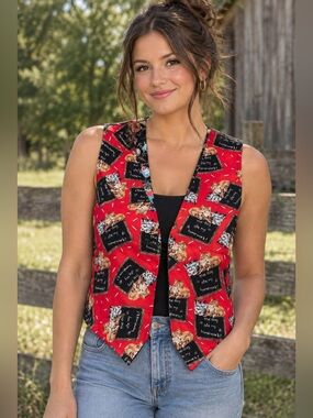 Vintage Reversible Vest Teacher Dogs Cats cottagecore granny farmhouse handmade